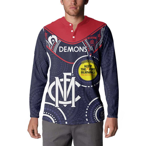 Custom AFL Demons NAIDOC Week Button Sweatshirt Keep The Fire Burning Indigenous Art