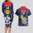 Custom AFL Demons NAIDOC Week Couples Matching Long Sleeve Bodycon Dress and Hawaiian Shirt Keep The Fire Burning Indigenous Art