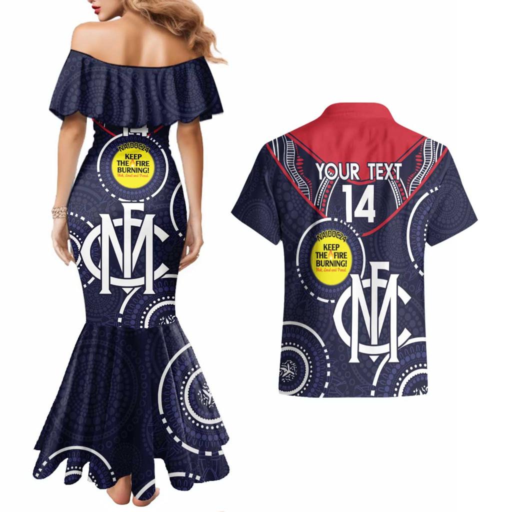 Custom AFL Demons NAIDOC Week Couples Matching Mermaid Dress and Hawaiian Shirt Keep The Fire Burning Indigenous Art