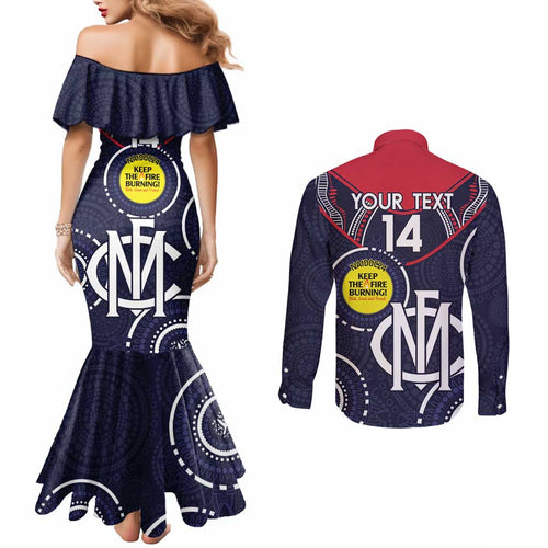 Custom AFL Demons NAIDOC Week Couples Matching Mermaid Dress and Long Sleeve Button Shirt Keep The Fire Burning Indigenous Art