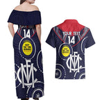 Custom AFL Demons NAIDOC Week Couples Matching Off Shoulder Maxi Dress and Hawaiian Shirt Keep The Fire Burning Indigenous Art