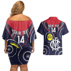 Custom AFL Demons NAIDOC Week Couples Matching Off Shoulder Short Dress and Hawaiian Shirt Keep The Fire Burning Indigenous Art