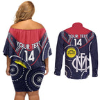 Custom AFL Demons NAIDOC Week Couples Matching Off Shoulder Short Dress and Long Sleeve Button Shirt Keep The Fire Burning Indigenous Art