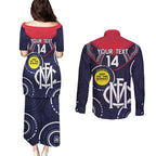 Custom AFL Demons NAIDOC Week Couples Matching Puletasi and Long Sleeve Button Shirt Keep The Fire Burning Indigenous Art