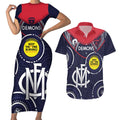 Custom AFL Demons NAIDOC Week Couples Matching Short Sleeve Bodycon Dress and Hawaiian Shirt Keep The Fire Burning Indigenous Art