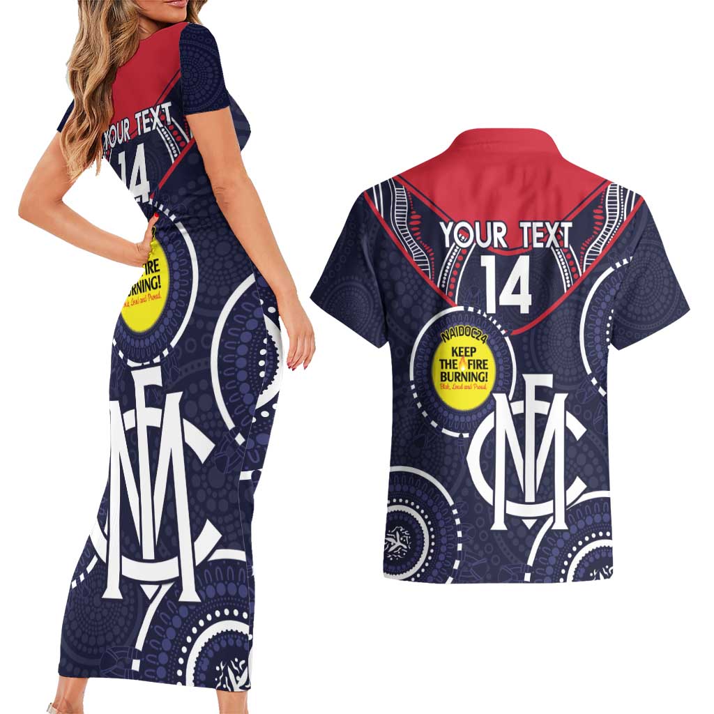 Custom AFL Demons NAIDOC Week Couples Matching Short Sleeve Bodycon Dress and Hawaiian Shirt Keep The Fire Burning Indigenous Art