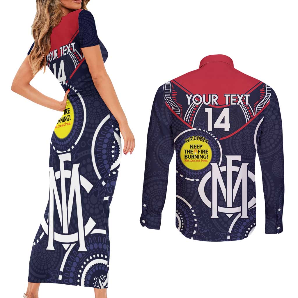 Custom AFL Demons NAIDOC Week Couples Matching Short Sleeve Bodycon Dress and Long Sleeve Button Shirt Keep The Fire Burning Indigenous Art