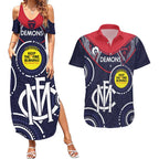Custom AFL Demons NAIDOC Week Couples Matching Summer Maxi Dress and Hawaiian Shirt Keep The Fire Burning Indigenous Art