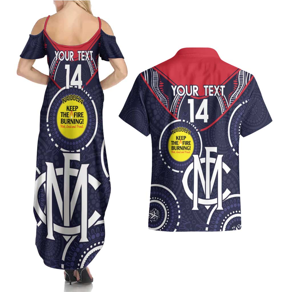 Custom AFL Demons NAIDOC Week Couples Matching Summer Maxi Dress and Hawaiian Shirt Keep The Fire Burning Indigenous Art