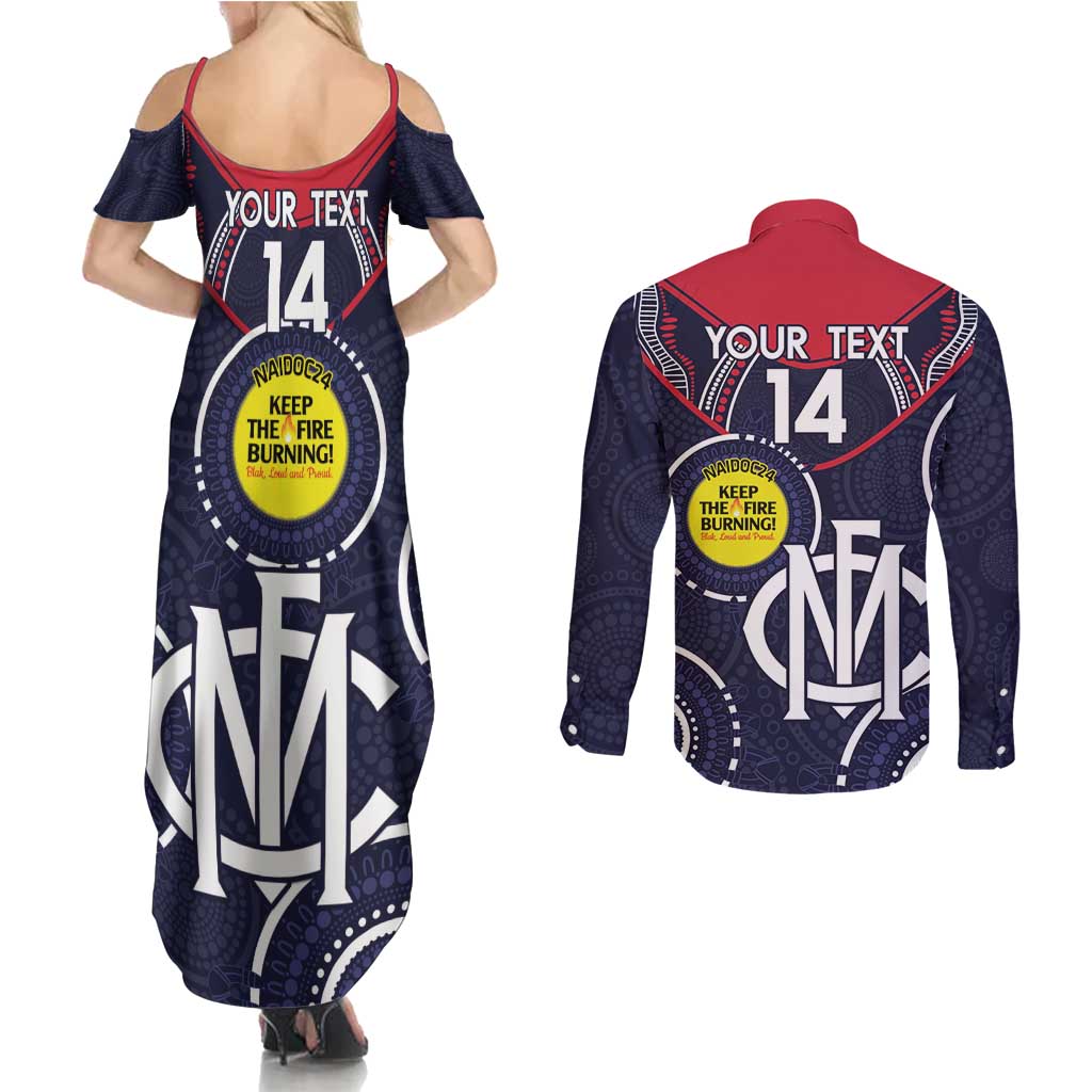 Custom AFL Demons NAIDOC Week Couples Matching Summer Maxi Dress and Long Sleeve Button Shirt Keep The Fire Burning Indigenous Art