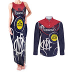 Custom AFL Demons NAIDOC Week Couples Matching Tank Maxi Dress and Long Sleeve Button Shirt Keep The Fire Burning Indigenous Art