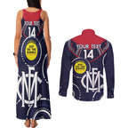 Custom AFL Demons NAIDOC Week Couples Matching Tank Maxi Dress and Long Sleeve Button Shirt Keep The Fire Burning Indigenous Art