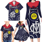 Custom AFL Demons NAIDOC Week Family Matching Long Sleeve Bodycon Dress and Hawaiian Shirt Keep The Fire Burning Indigenous Art