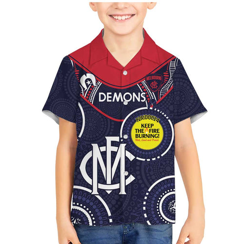 Custom AFL Demons NAIDOC Week Family Matching Mermaid Dress and Hawaiian Shirt Keep The Fire Burning Indigenous Art