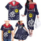 Custom AFL Demons NAIDOC Week Family Matching Off The Shoulder Long Sleeve Dress and Hawaiian Shirt Keep The Fire Burning Indigenous Art