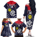 Custom AFL Demons NAIDOC Week Family Matching Off The Shoulder Long Sleeve Dress and Hawaiian Shirt Keep The Fire Burning Indigenous Art