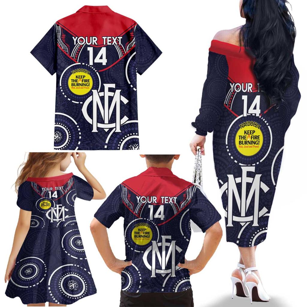 Custom AFL Demons NAIDOC Week Family Matching Off The Shoulder Long Sleeve Dress and Hawaiian Shirt Keep The Fire Burning Indigenous Art