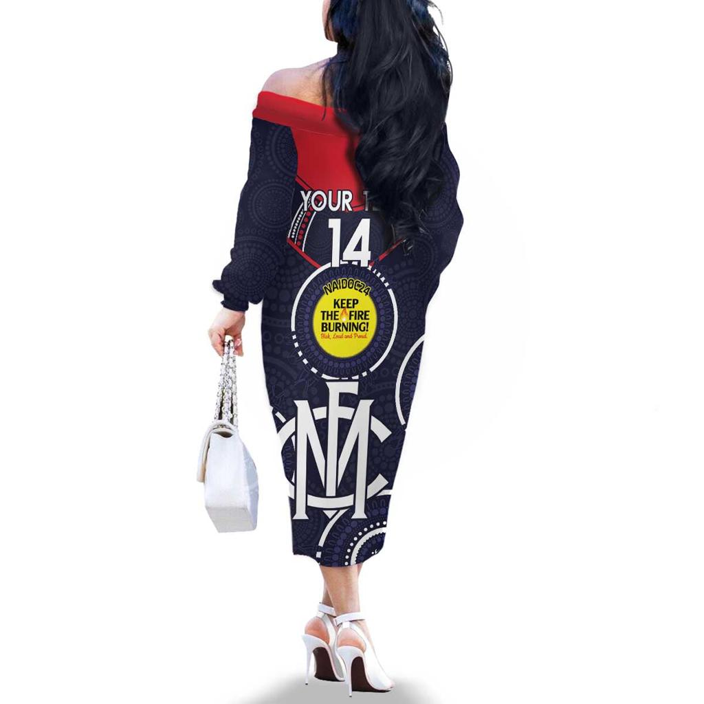 Custom AFL Demons NAIDOC Week Family Matching Off The Shoulder Long Sleeve Dress and Hawaiian Shirt Keep The Fire Burning Indigenous Art