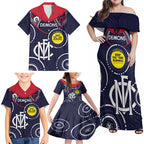Custom AFL Demons NAIDOC Week Family Matching Off Shoulder Maxi Dress and Hawaiian Shirt Keep The Fire Burning Indigenous Art