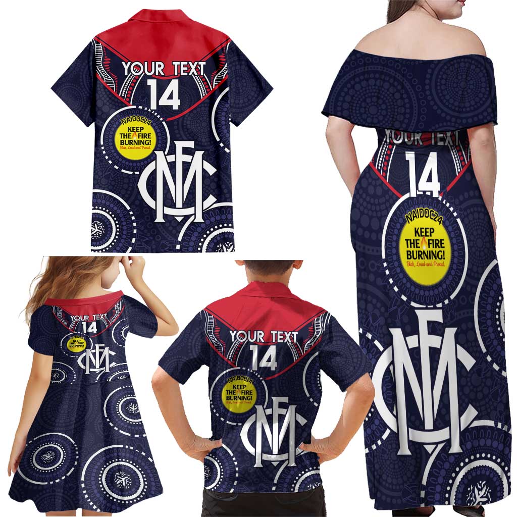 Custom AFL Demons NAIDOC Week Family Matching Off Shoulder Maxi Dress and Hawaiian Shirt Keep The Fire Burning Indigenous Art