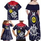 Custom AFL Demons NAIDOC Week Family Matching Off Shoulder Maxi Dress and Hawaiian Shirt Keep The Fire Burning Indigenous Art