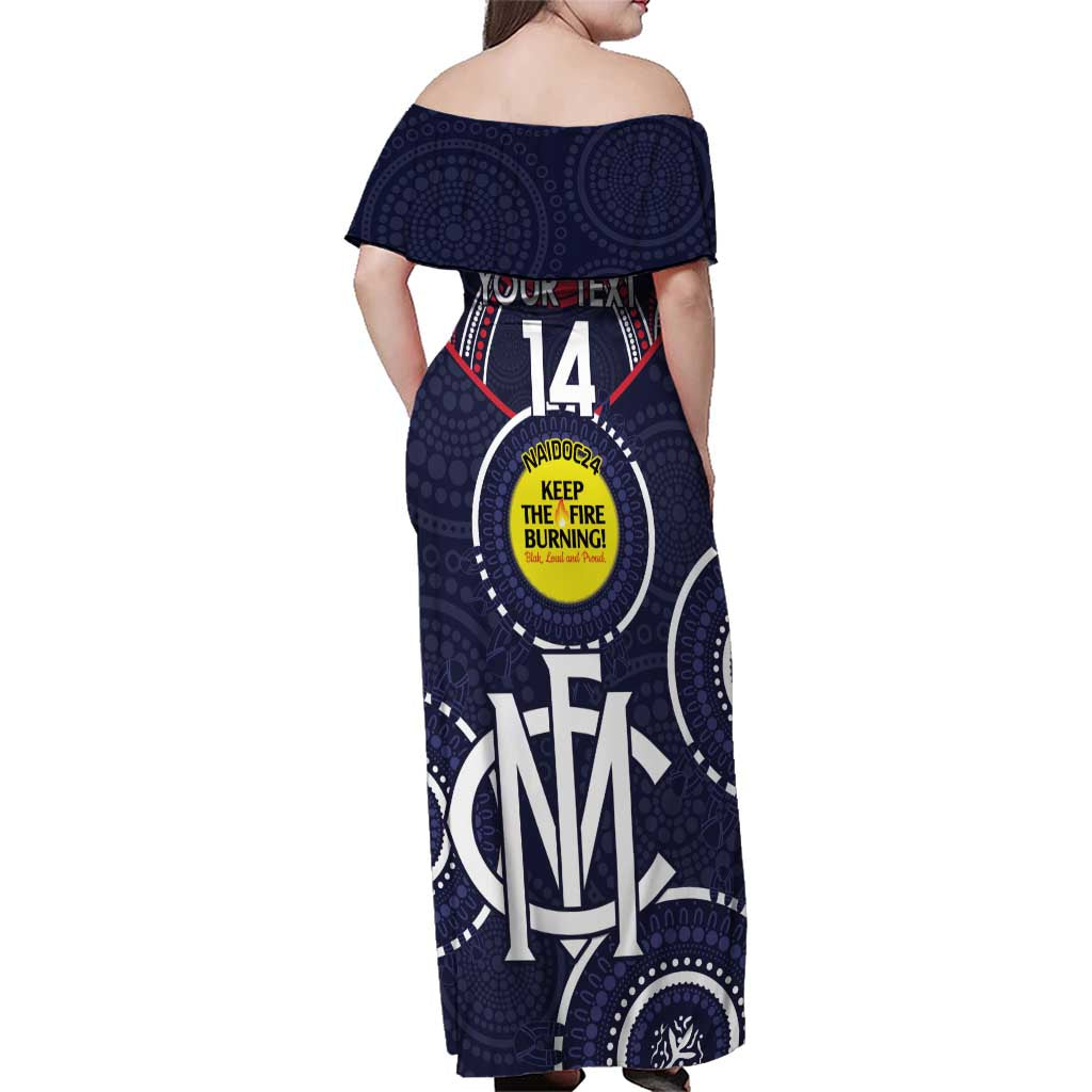 Custom AFL Demons NAIDOC Week Family Matching Off Shoulder Maxi Dress and Hawaiian Shirt Keep The Fire Burning Indigenous Art
