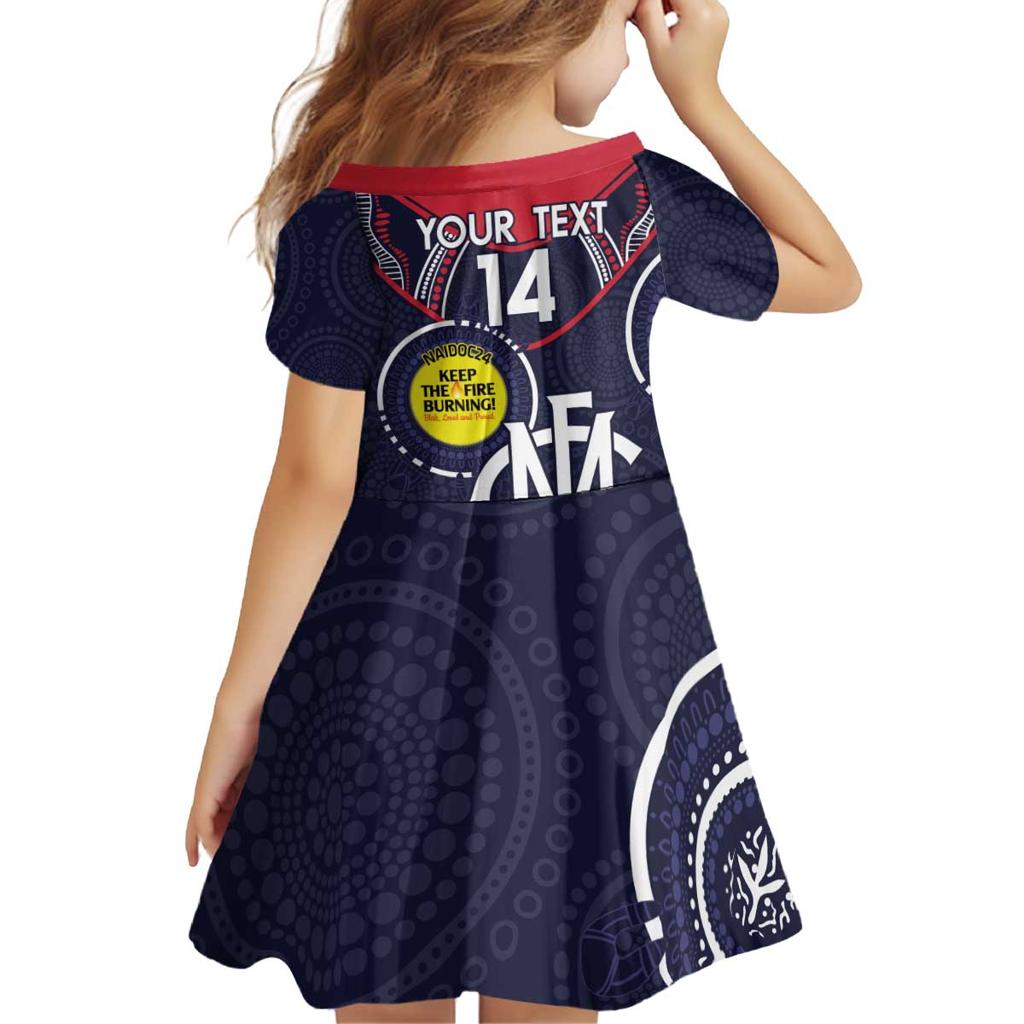 Custom AFL Demons NAIDOC Week Family Matching Off Shoulder Short Dress and Hawaiian Shirt Keep The Fire Burning Indigenous Art