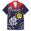 Custom AFL Demons NAIDOC Week Family Matching Off Shoulder Short Dress and Hawaiian Shirt Keep The Fire Burning Indigenous Art