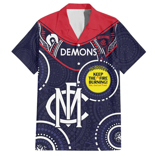 Custom AFL Demons NAIDOC Week Family Matching Puletasi and Hawaiian Shirt Keep The Fire Burning Indigenous Art