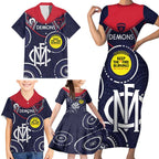Custom AFL Demons NAIDOC Week Family Matching Short Sleeve Bodycon Dress and Hawaiian Shirt Keep The Fire Burning Indigenous Art