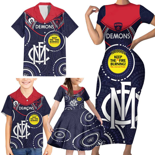 Custom AFL Demons NAIDOC Week Family Matching Short Sleeve Bodycon Dress and Hawaiian Shirt Keep The Fire Burning Indigenous Art