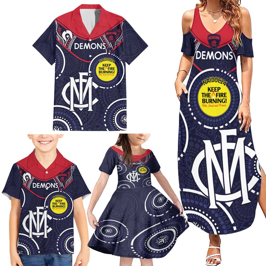 Custom AFL Demons NAIDOC Week Family Matching Summer Maxi Dress and Hawaiian Shirt Keep The Fire Burning Indigenous Art