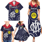 Custom AFL Demons NAIDOC Week Family Matching Summer Maxi Dress and Hawaiian Shirt Keep The Fire Burning Indigenous Art