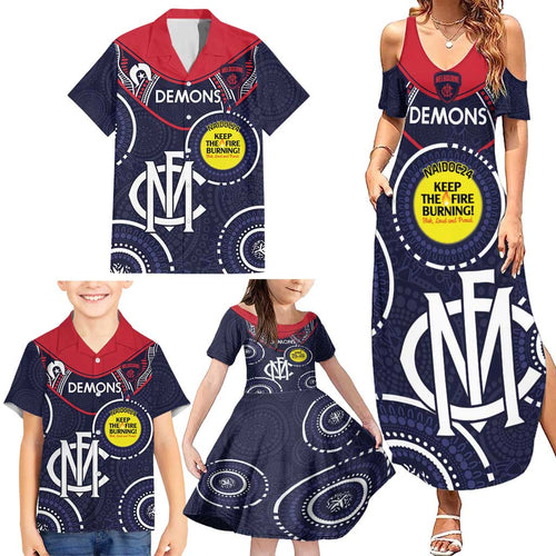 Custom AFL Demons NAIDOC Week Family Matching Summer Maxi Dress and Hawaiian Shirt Keep The Fire Burning Indigenous Art