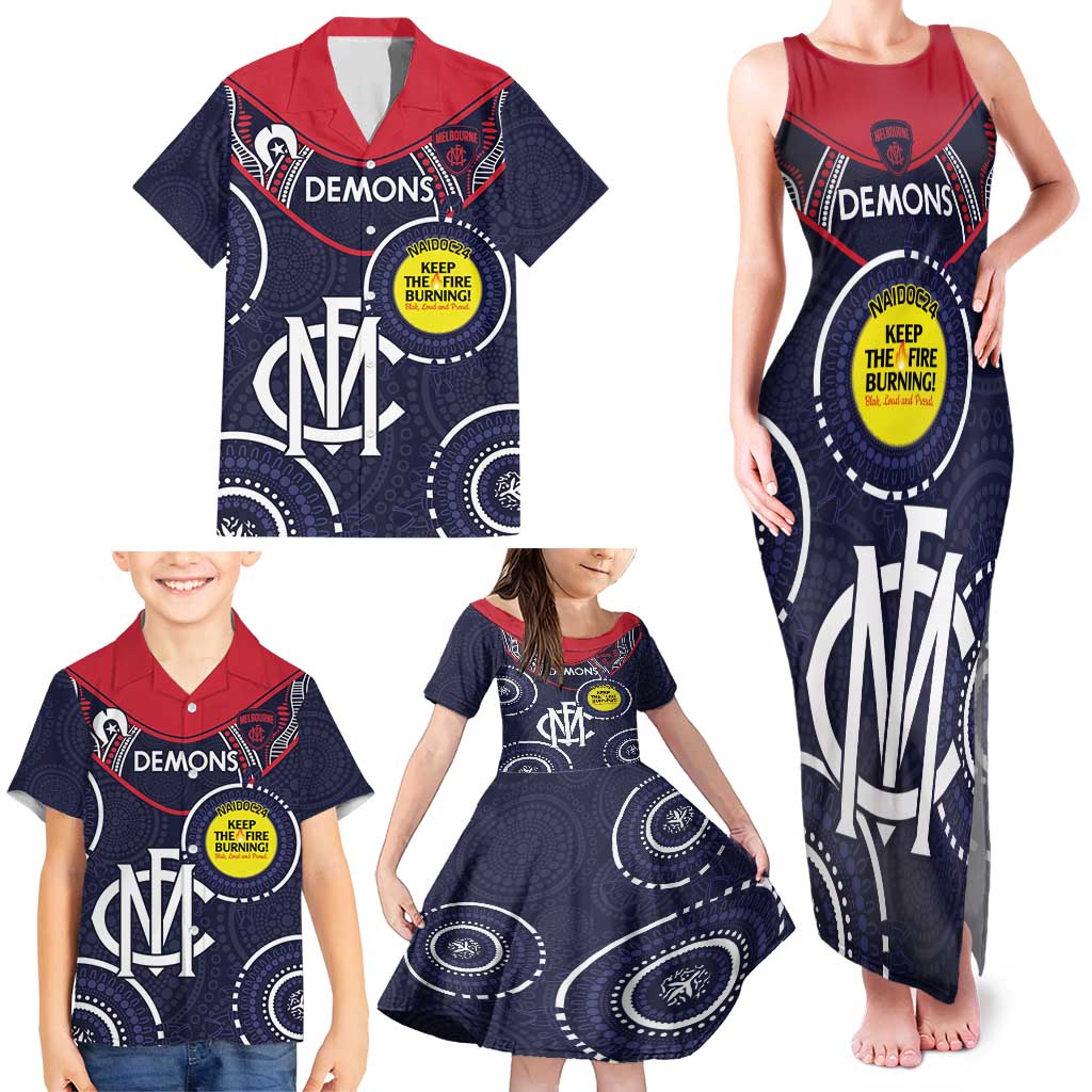 Custom AFL Demons NAIDOC Week Family Matching Tank Maxi Dress and Hawaiian Shirt Keep The Fire Burning Indigenous Art