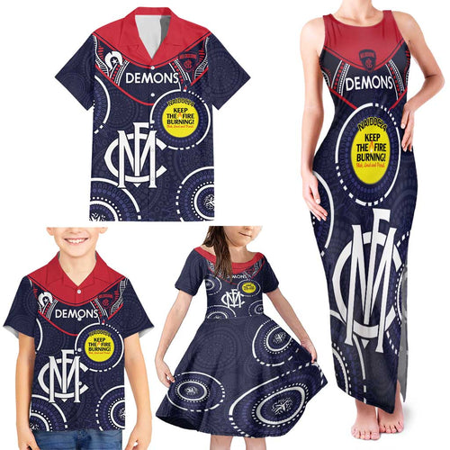 Custom AFL Demons NAIDOC Week Family Matching Tank Maxi Dress and Hawaiian Shirt Keep The Fire Burning Indigenous Art