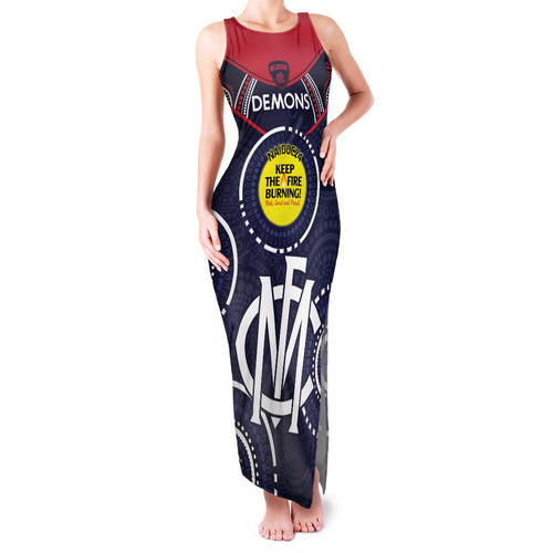 Custom AFL Demons NAIDOC Week Family Matching Tank Maxi Dress and Hawaiian Shirt Keep The Fire Burning Indigenous Art
