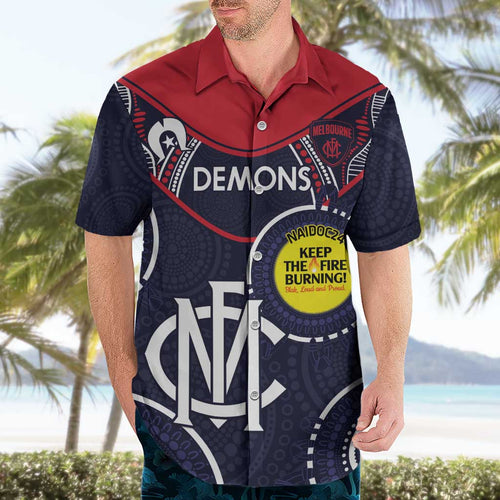 Custom AFL Demons NAIDOC Week Hawaiian Shirt Keep The Fire Burning Indigenous Art
