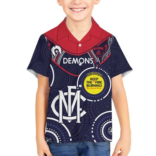 Custom AFL Demons NAIDOC Week Kid Hawaiian Shirt Keep The Fire Burning Indigenous Art