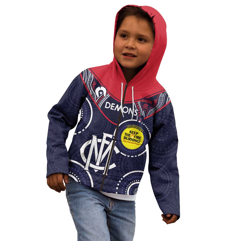 Custom AFL Demons NAIDOC Week Kid Hoodie Keep The Fire Burning Indigenous Art