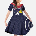 Custom AFL Demons NAIDOC Week Kid Short Sleeve Dress Keep The Fire Burning Indigenous Art