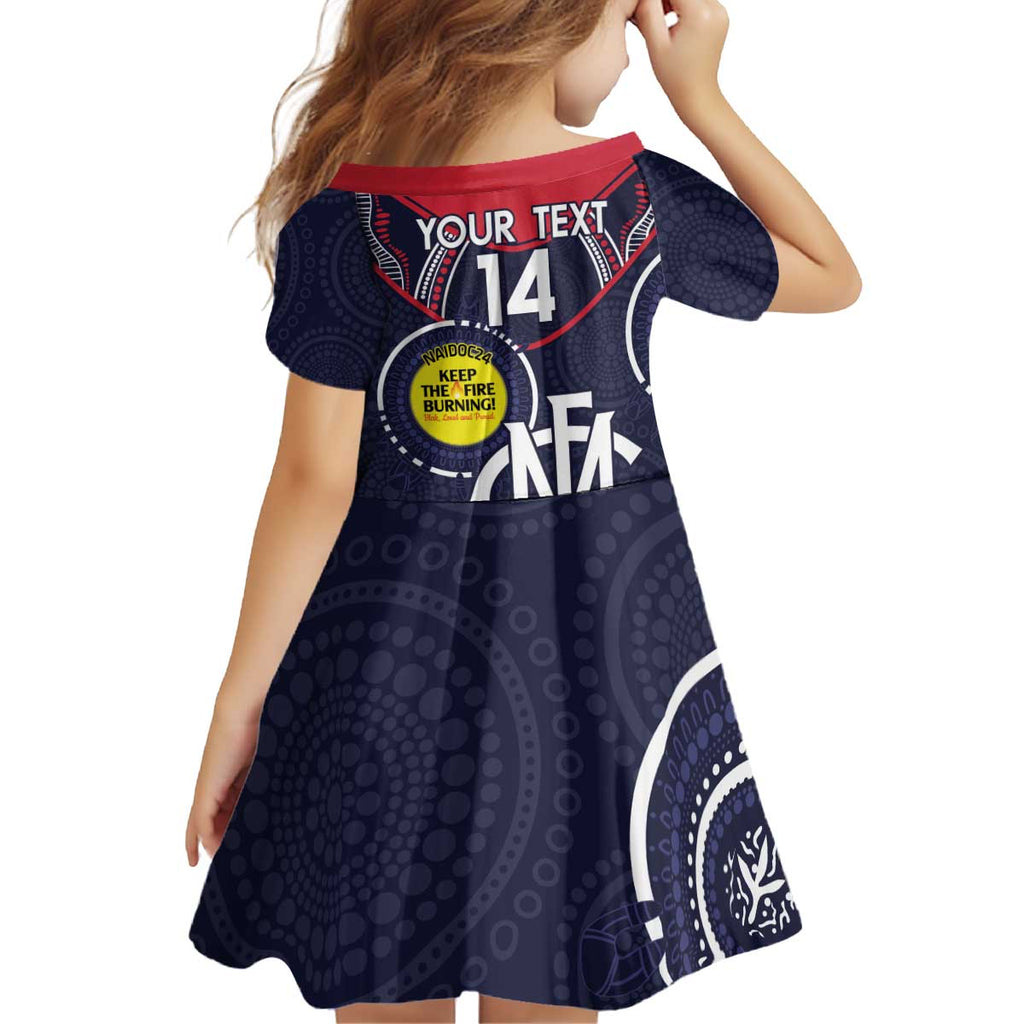Custom AFL Demons NAIDOC Week Kid Short Sleeve Dress Keep The Fire Burning Indigenous Art