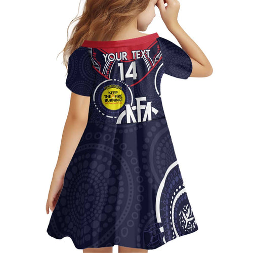 Custom AFL Demons NAIDOC Week Kid Short Sleeve Dress Keep The Fire Burning Indigenous Art