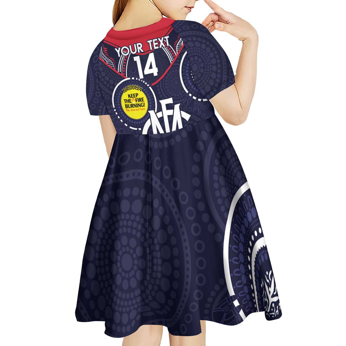Custom AFL Demons NAIDOC Week Kid Short Sleeve Dress Keep The Fire Burning Indigenous Art