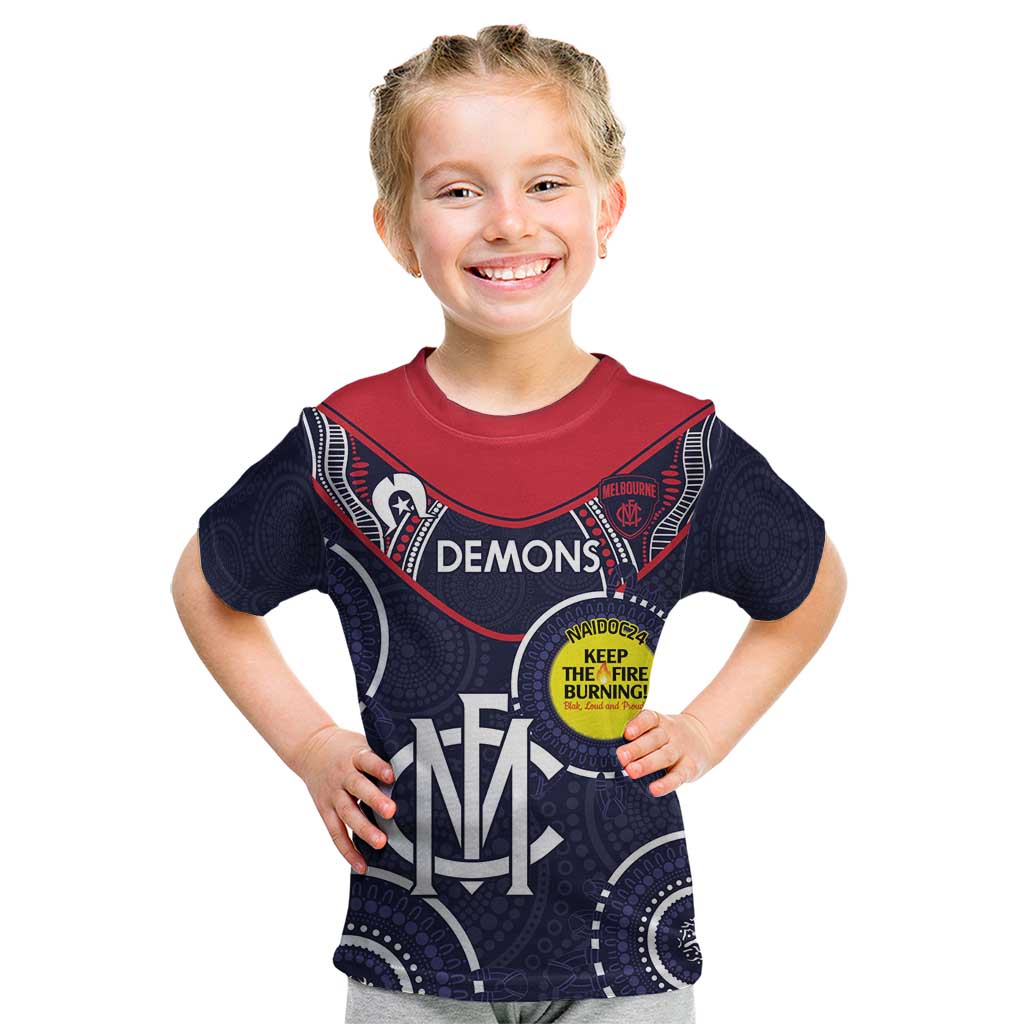 Custom AFL Demons NAIDOC Week Kid T Shirt Keep The Fire Burning Indigenous Art
