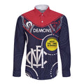 Custom AFL Demons NAIDOC Week Long Sleeve Button Shirt Keep The Fire Burning Indigenous Art