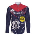 Custom AFL Demons NAIDOC Week Long Sleeve Button Shirt Keep The Fire Burning Indigenous Art