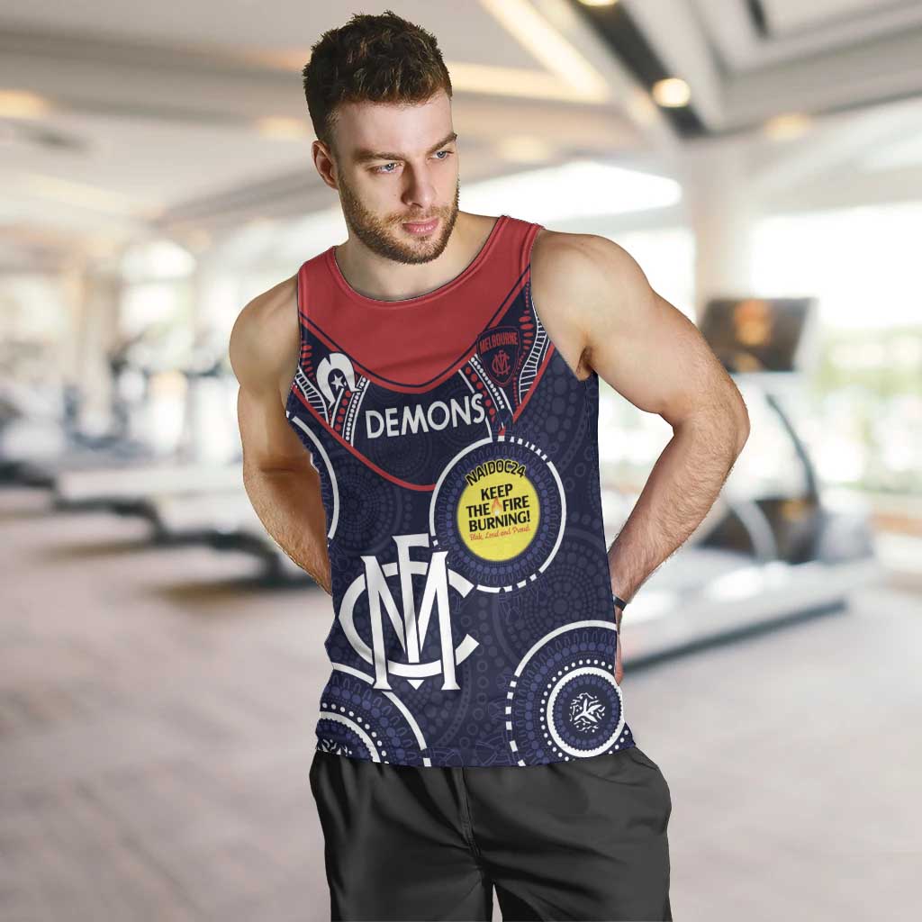 Custom AFL Demons NAIDOC Week Men Tank Top Keep The Fire Burning Indigenous Art