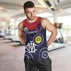 Custom AFL Demons NAIDOC Week Men Tank Top Keep The Fire Burning Indigenous Art