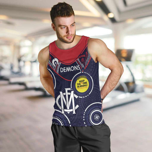 Custom AFL Demons NAIDOC Week Men Tank Top Keep The Fire Burning Indigenous Art